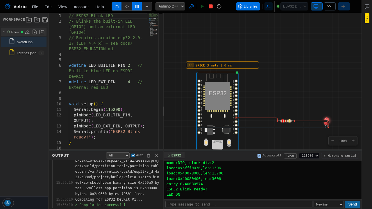 ESP32 Blink running with the Serial Monitor open