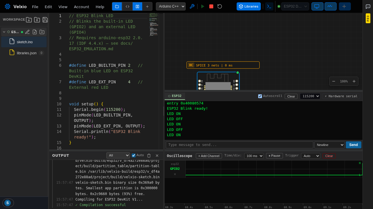 Oscilloscope tracing a GPIO