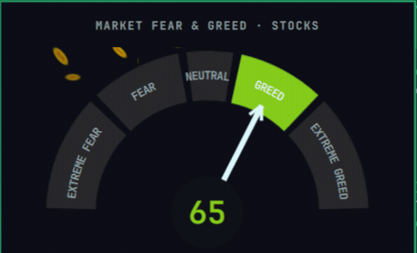 Greed with falling coins and banknotes