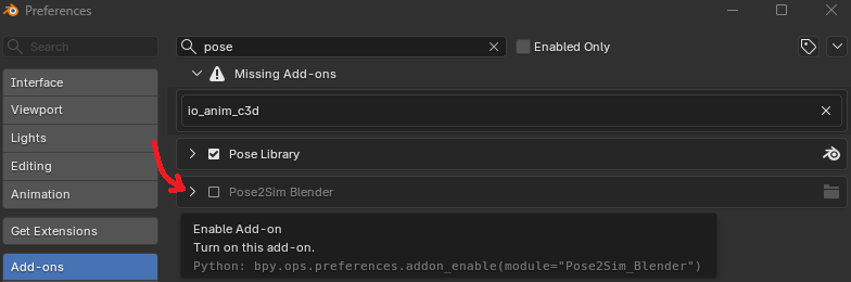 Enable an add-on from disk