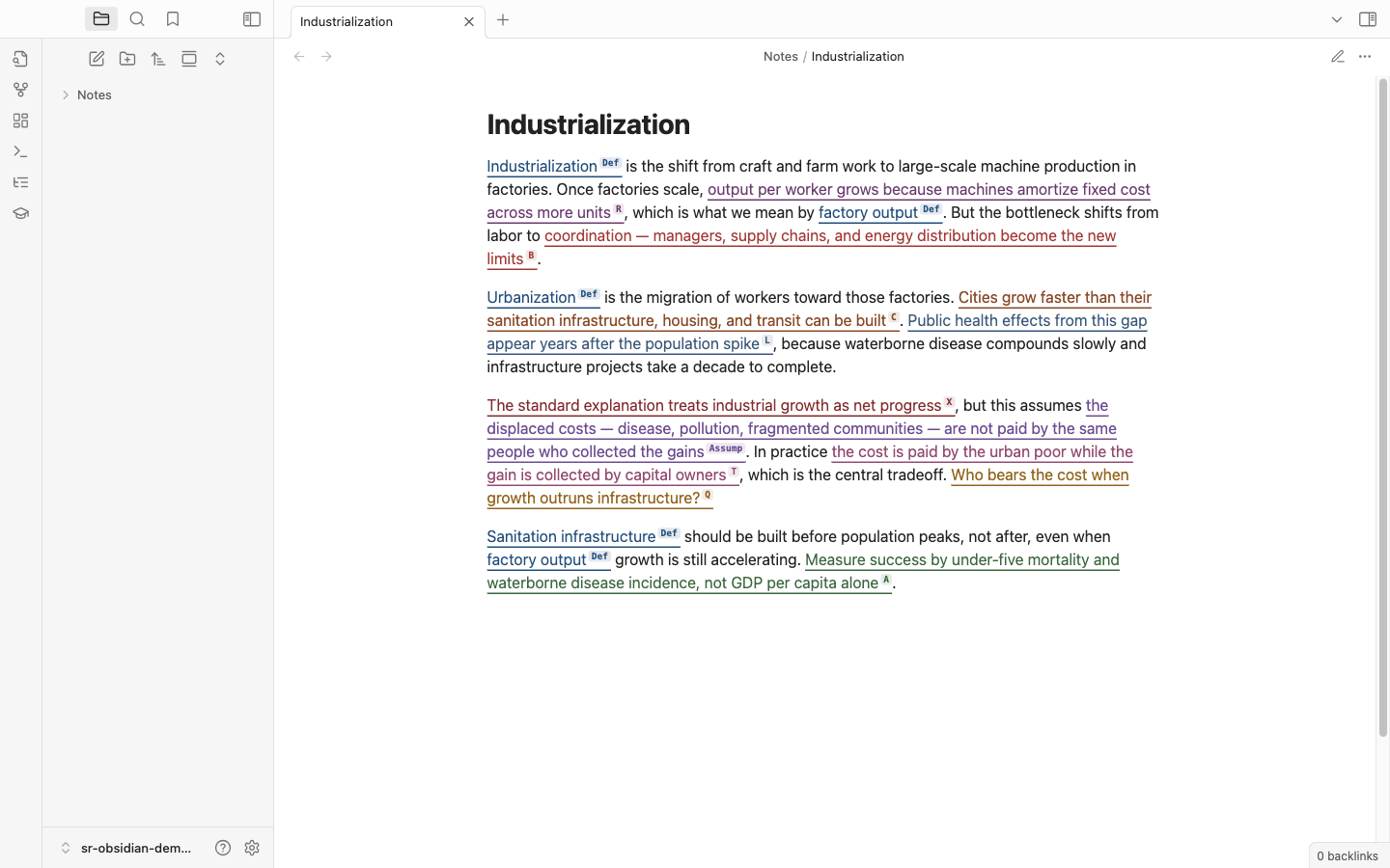 A note in Reading mode with semantic sigils rendered inline