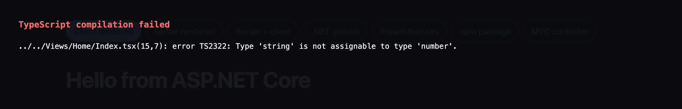 The development overlay showing a TypeScript compilation error