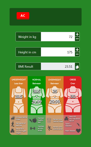 BMI Calculator Body Mass Index Chart Mobile (Smartphone)