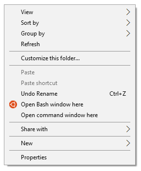 "Open Bash window here" in the Explorer shift+right-click context menu