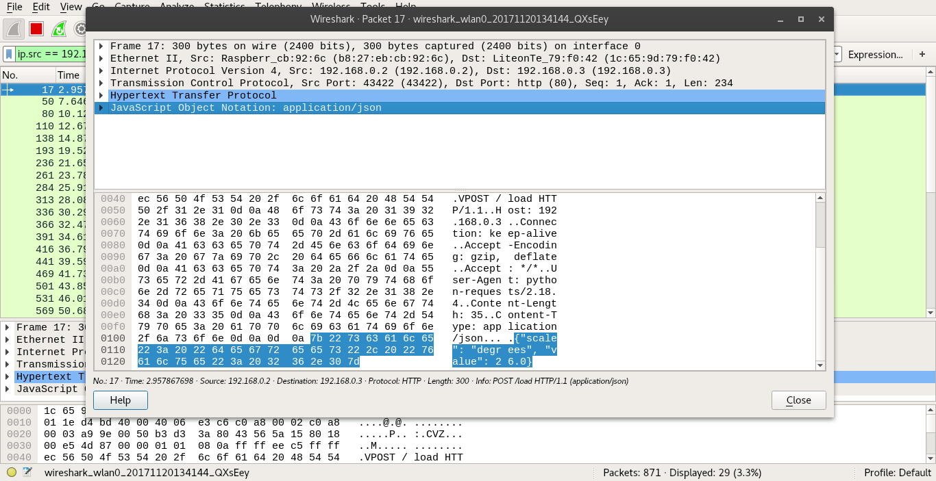 Javascript Object Notation inside Wireshark POST Packet