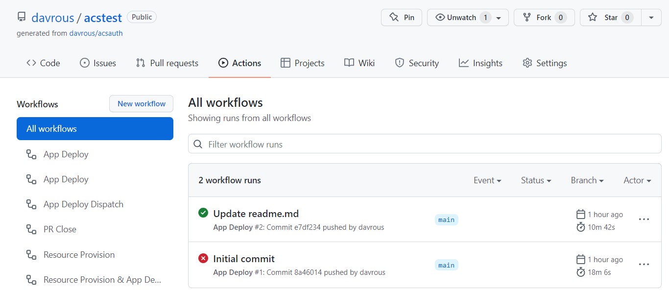 Github Actions workflow completed screen