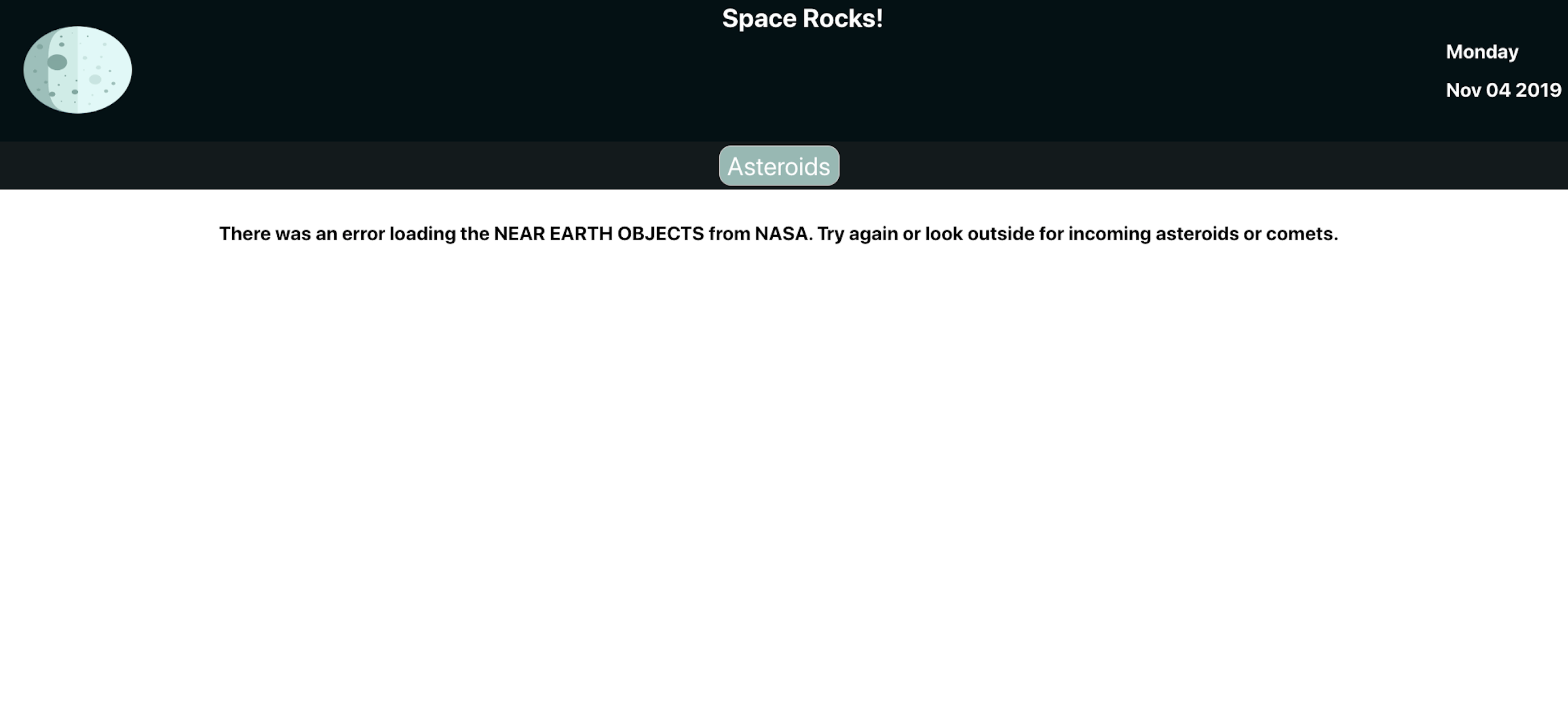 Space Rocks Error Handling