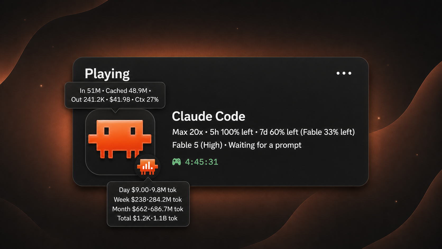Claude Code Discord Rich Presence with plan limits, model, effort, activity status, usage statistics, and session timer