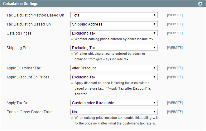 Tax Calculation Settings