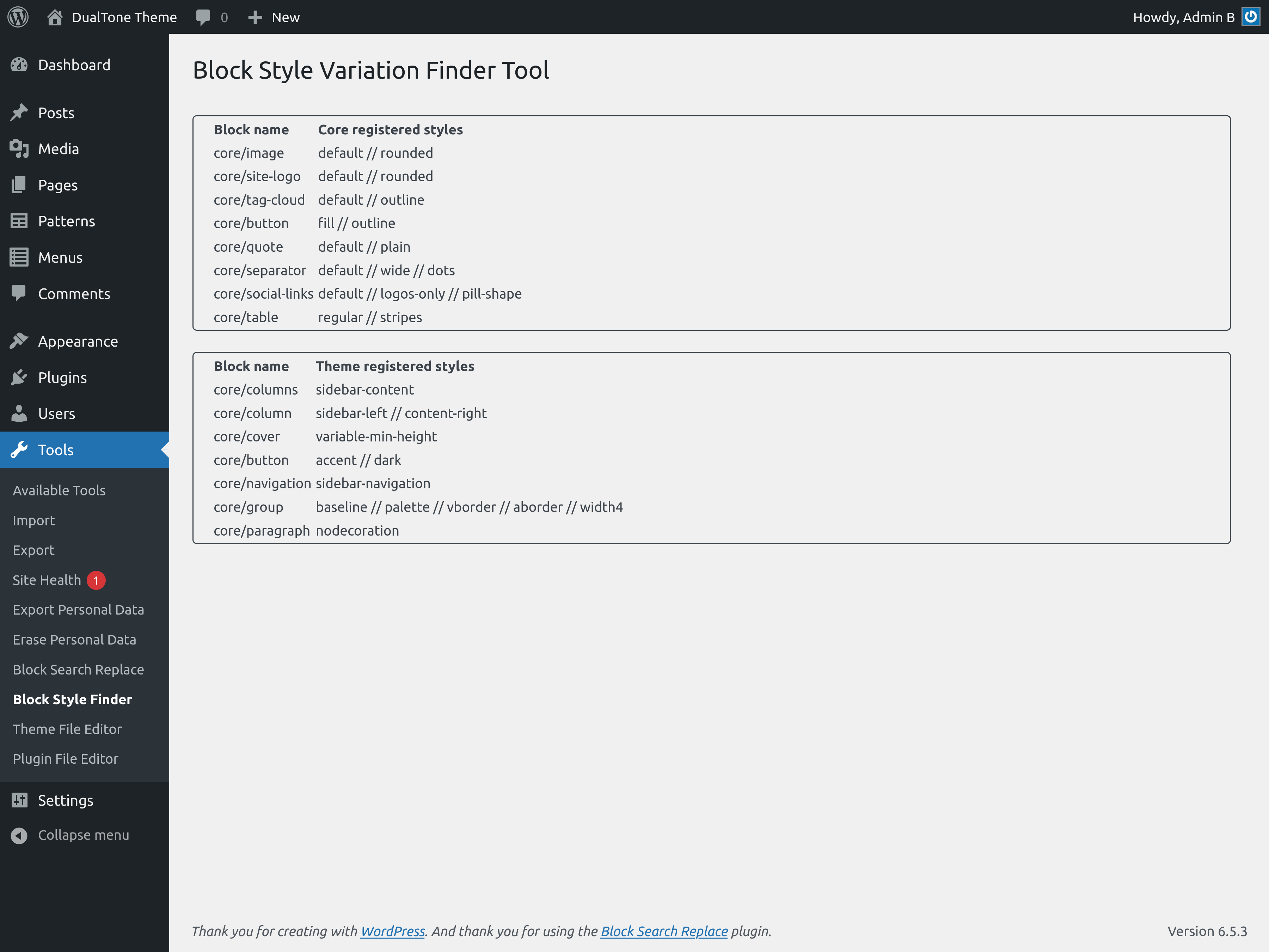Block style finder
