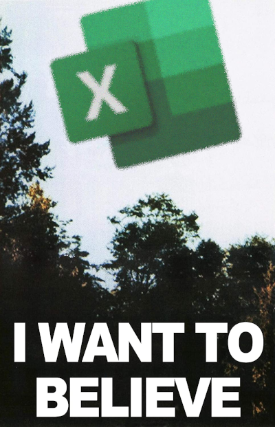A blurry picture of the Excel logo flying over some trees.