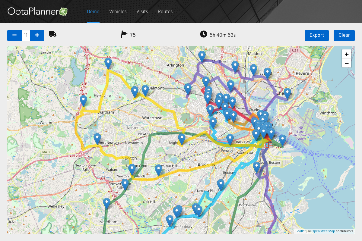 optaweb vehicle routing screenshot