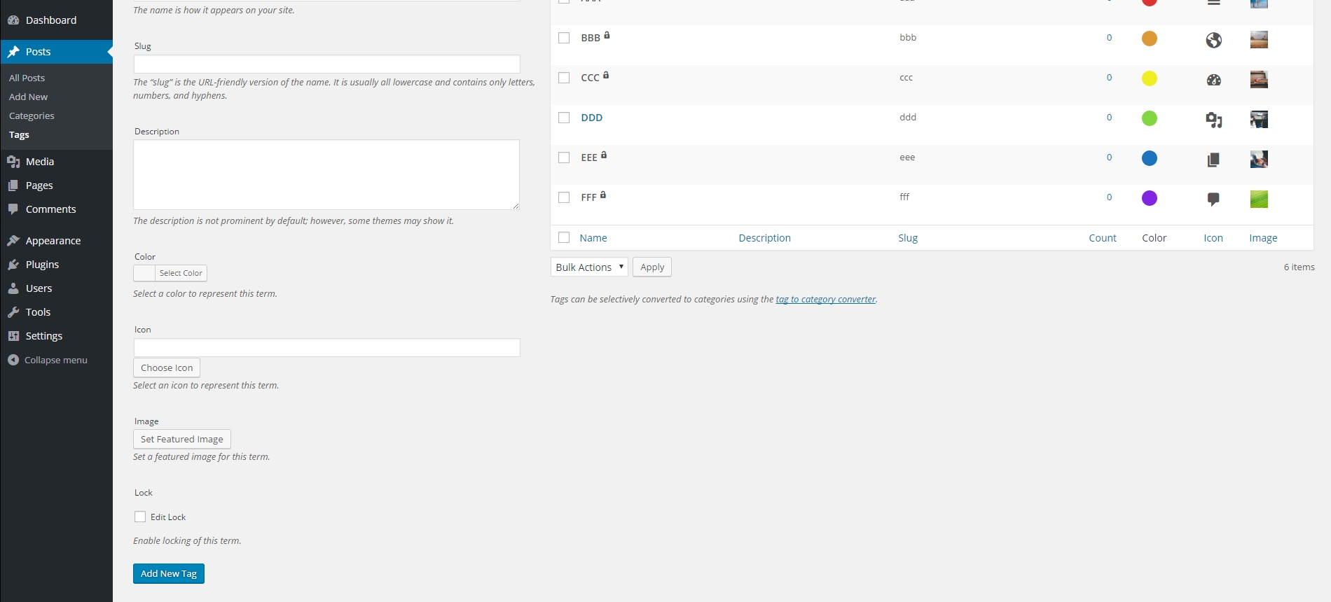 Form field on Add Tag form