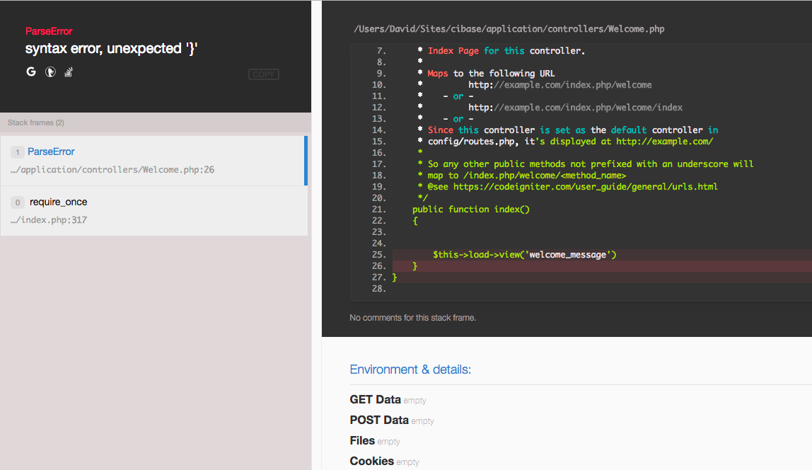 GitHub - ADavidBarros/CodeIgniter-Whoops: This is a vanilla setup for ...