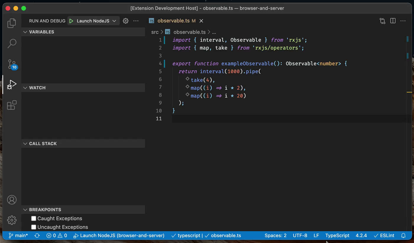 Operator Log Points with RxJS Debugger for Visual Studio Code