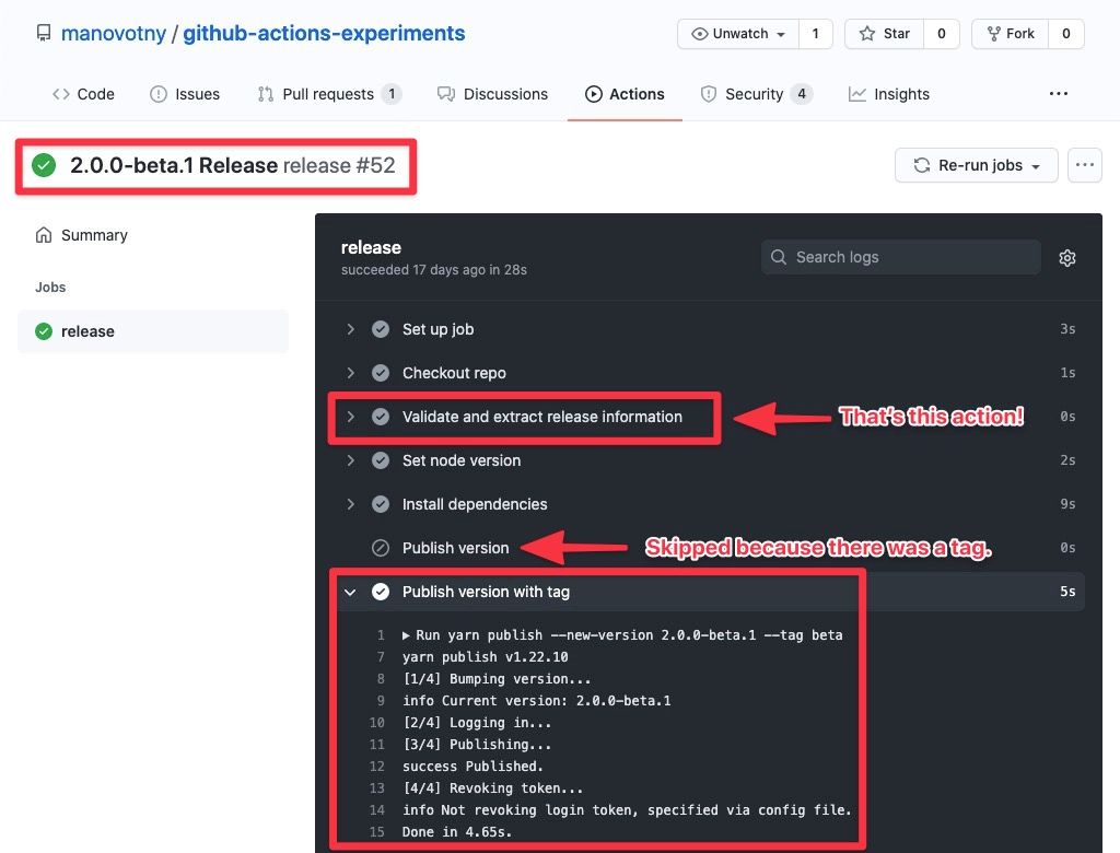GitHub Actions pre-release workflow logs