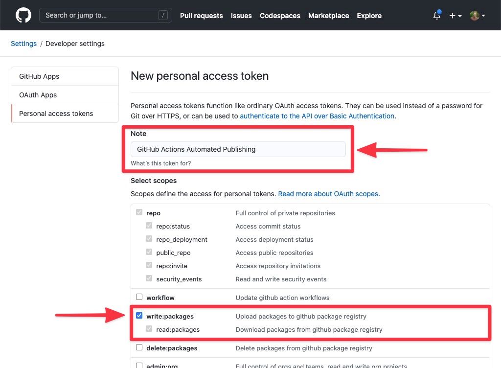 New personal access token