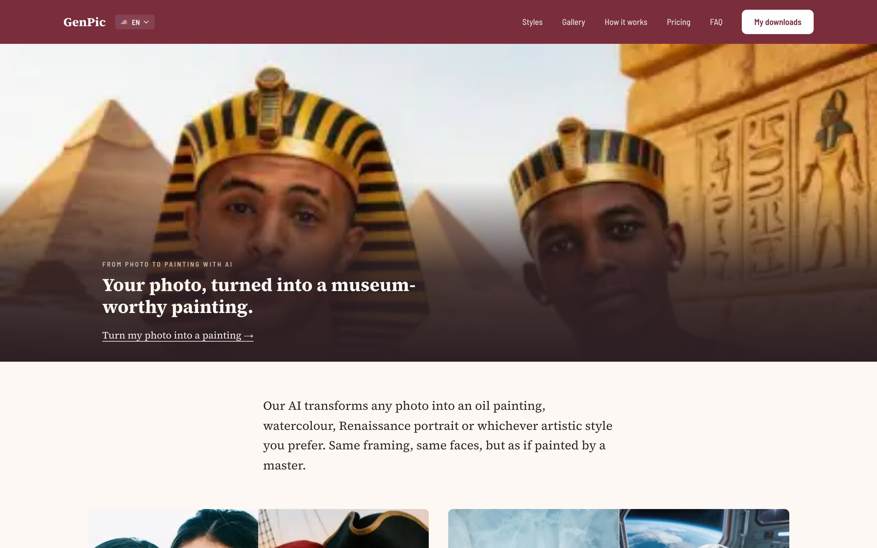 Photo to painting landing page