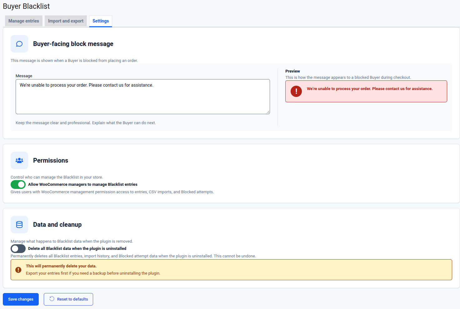The Settings tab