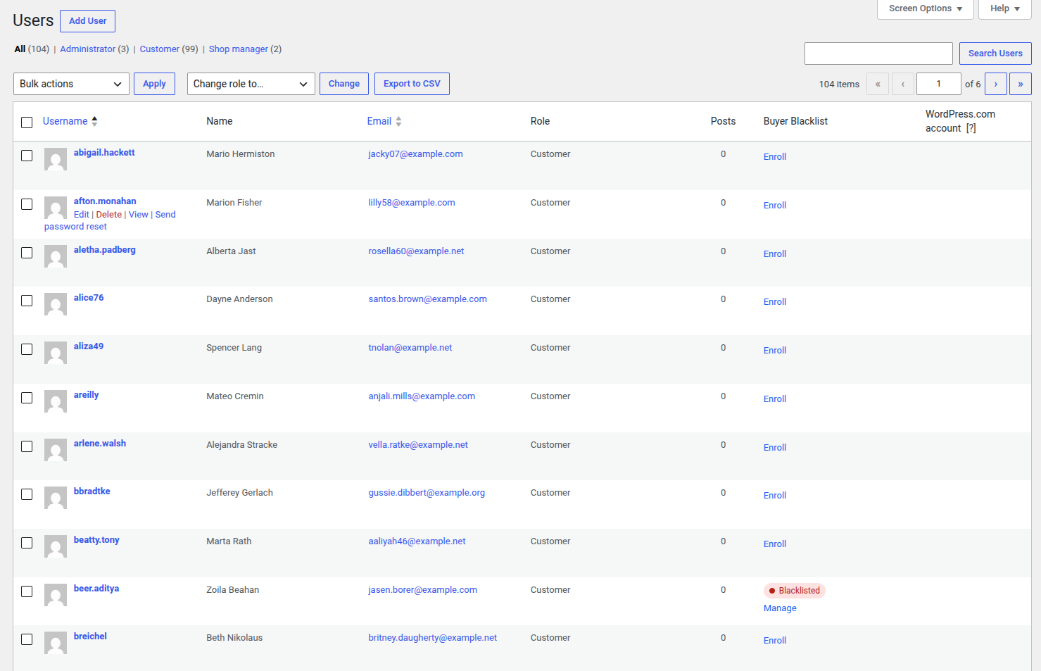 The Buyer Blacklist column on the Users screen