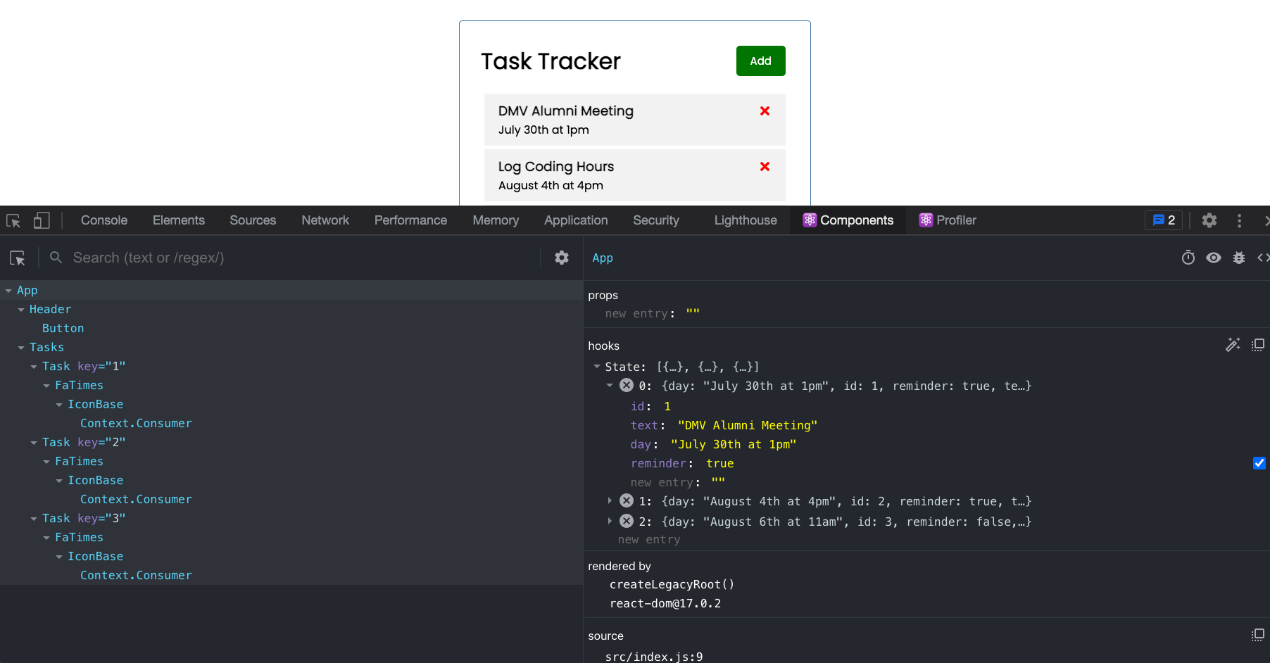 react dev tools tree