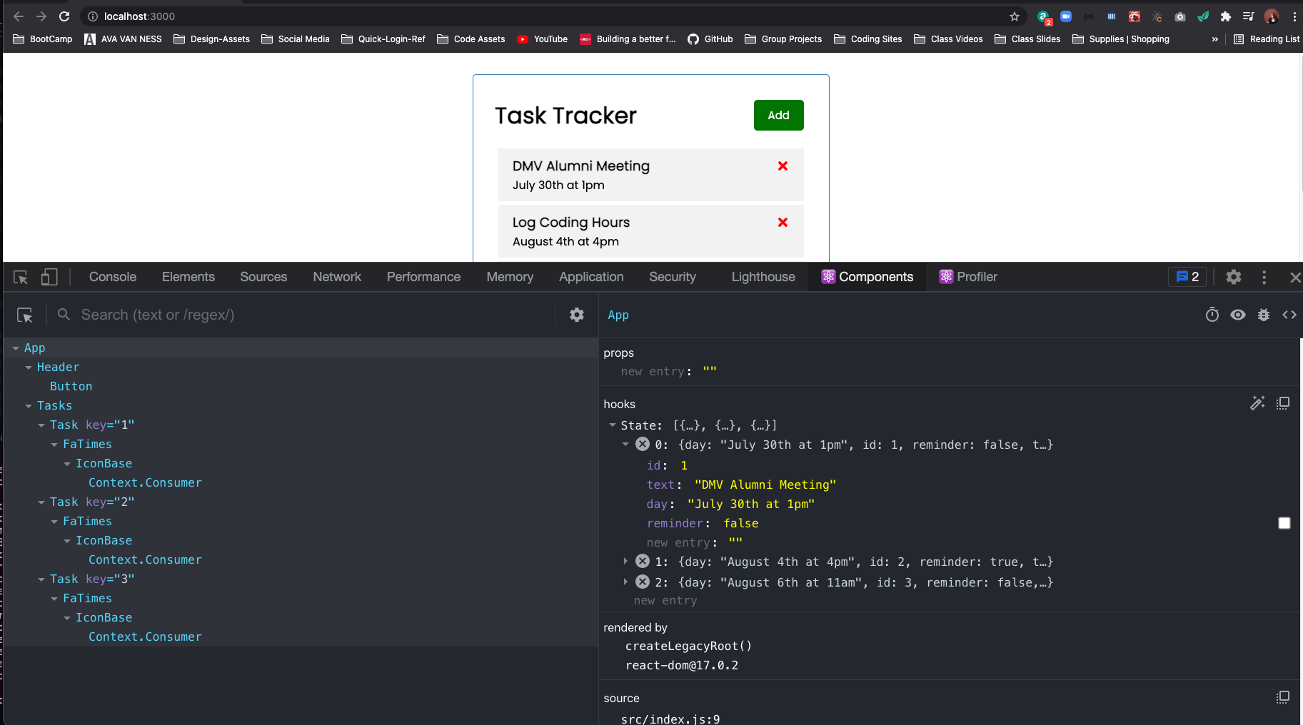 react dev tools tree after doubleClick