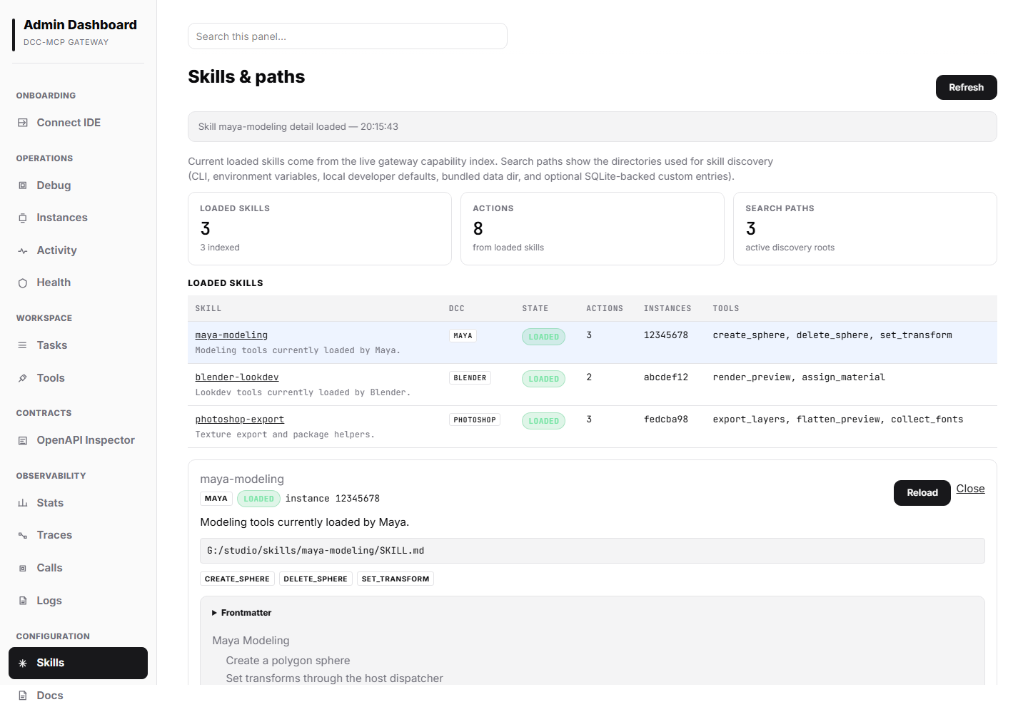 Gateway admin skill markdown detail panel