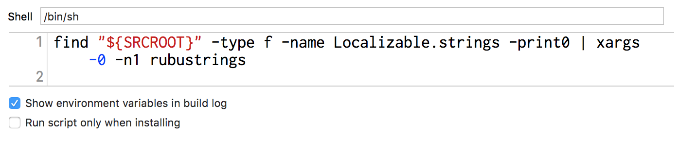Xcode setting example