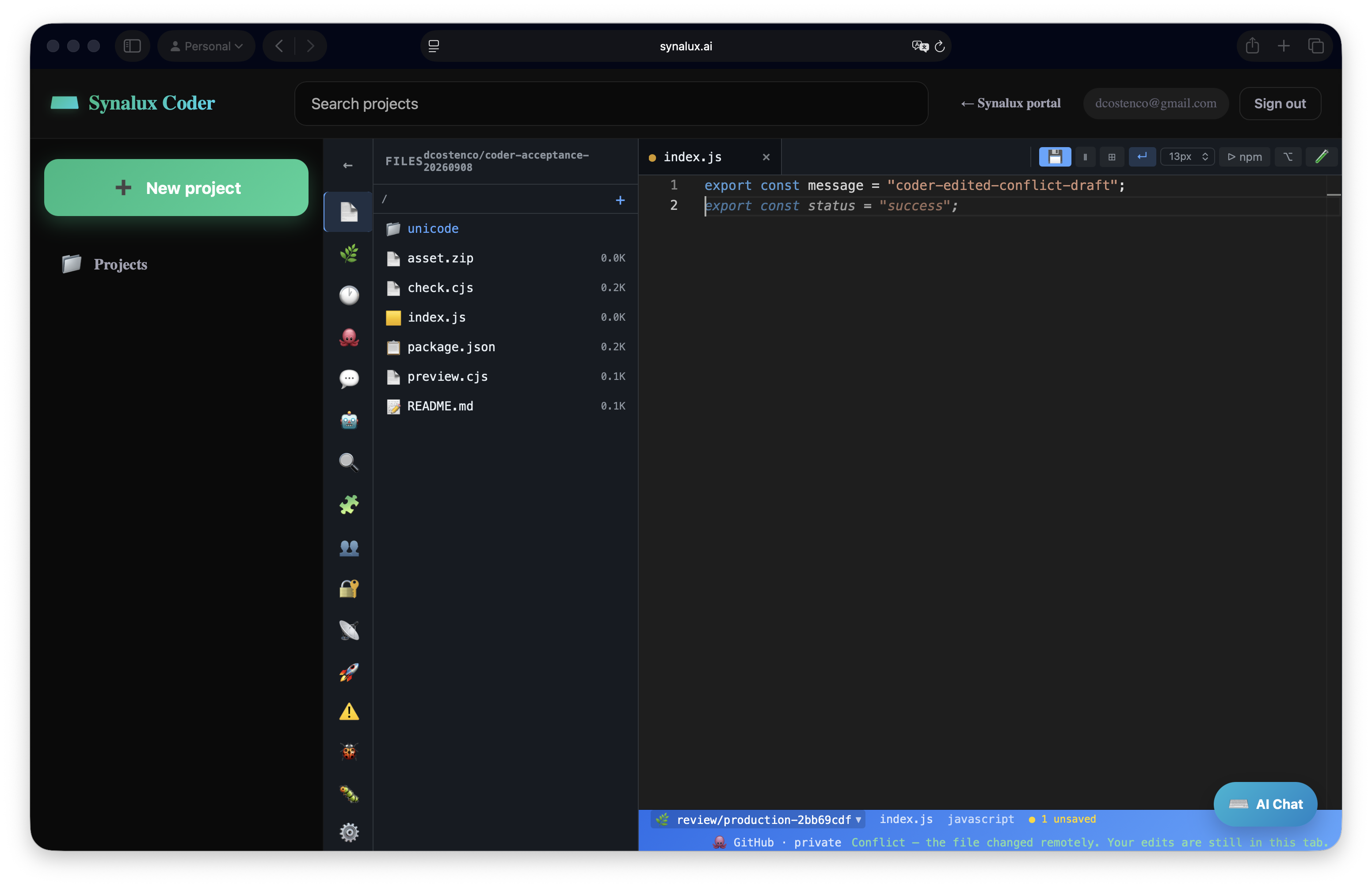 Coder file editor retaining an unsaved draft with a remote-change conflict message