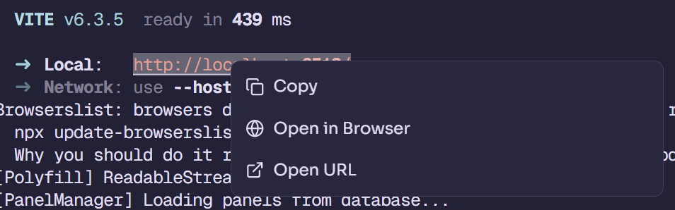 Terminal text selection popover