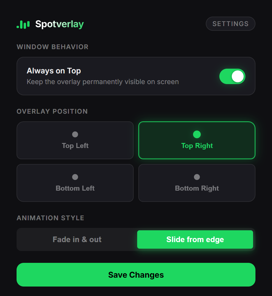 Spotverlay settings