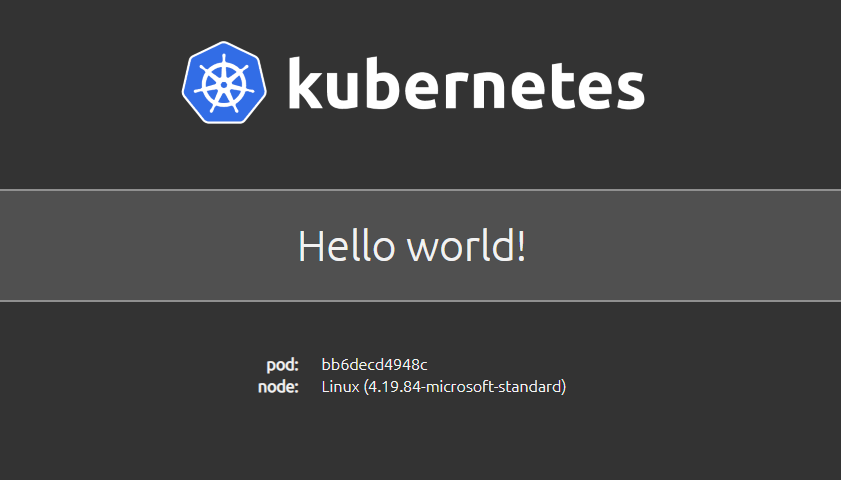 Hello world! from the hello-kubernetes image