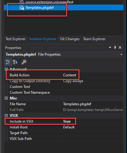 tempaltes.pkgdef properties grid