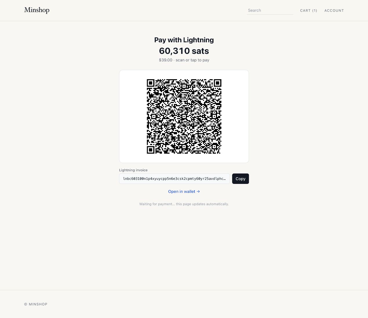 Lightning invoice checkout