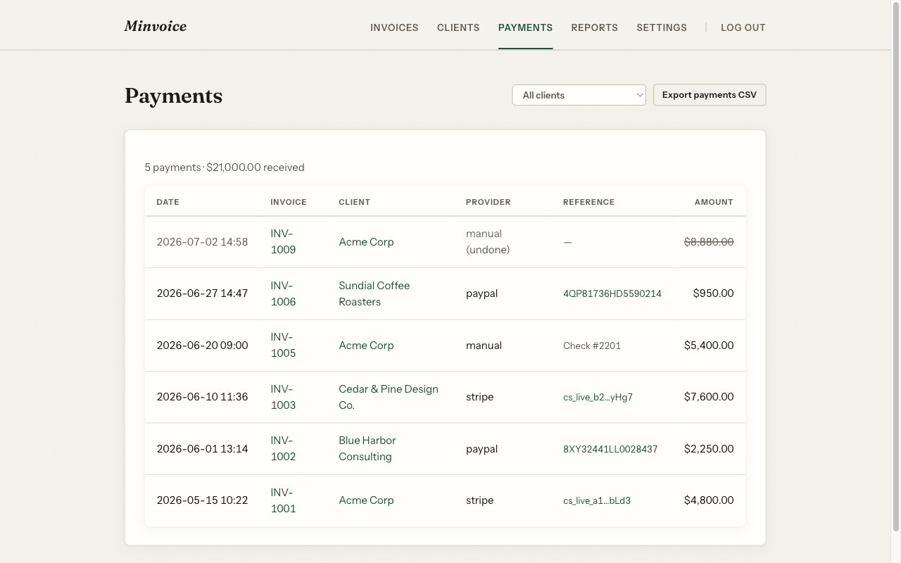 Payments and history
