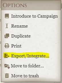 Click Export/Integrate