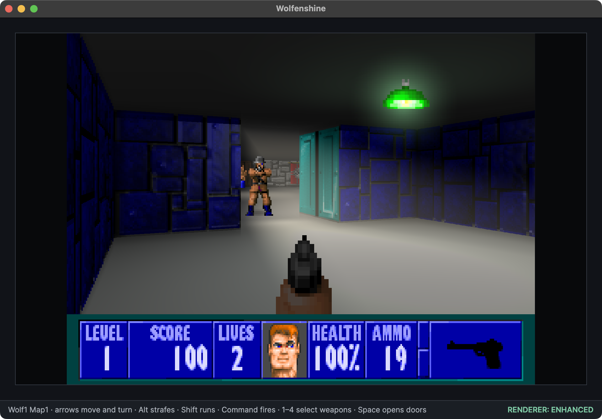 A guard illuminated beside a bright doorway