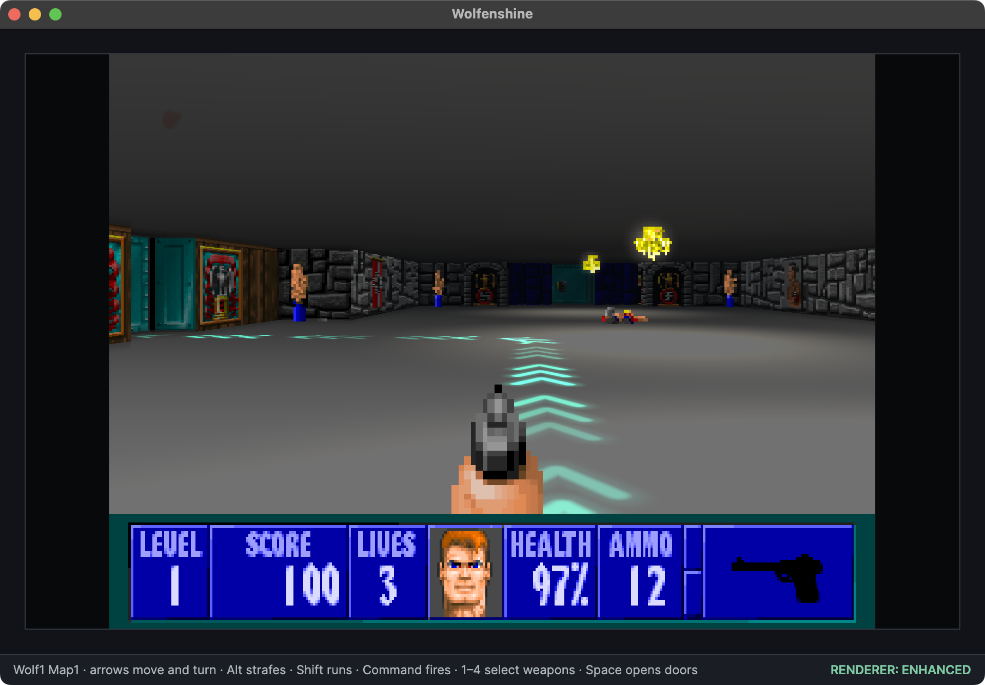 The enhanced navigation guide flowing across the floor toward the next objective