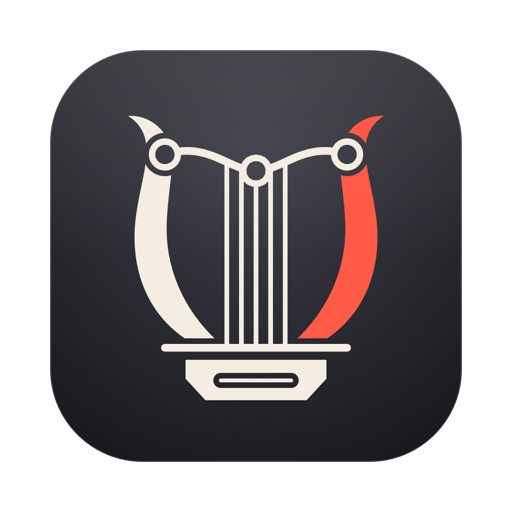 Melicum icon: a lyre whose yoke is an EQ curve and whose sound box is an HDMI receptacle
