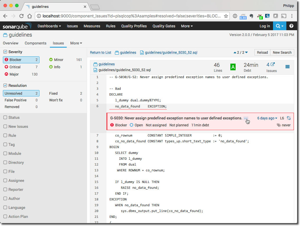 SonarQube Issues in Source