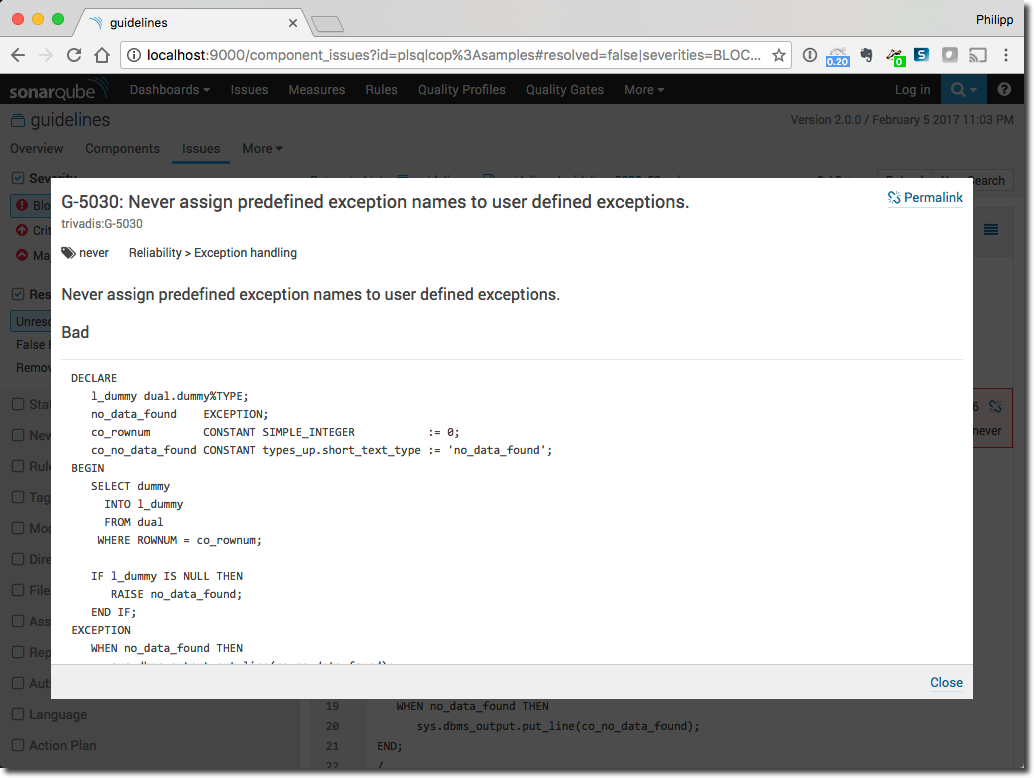 SonarQube Guideline Details