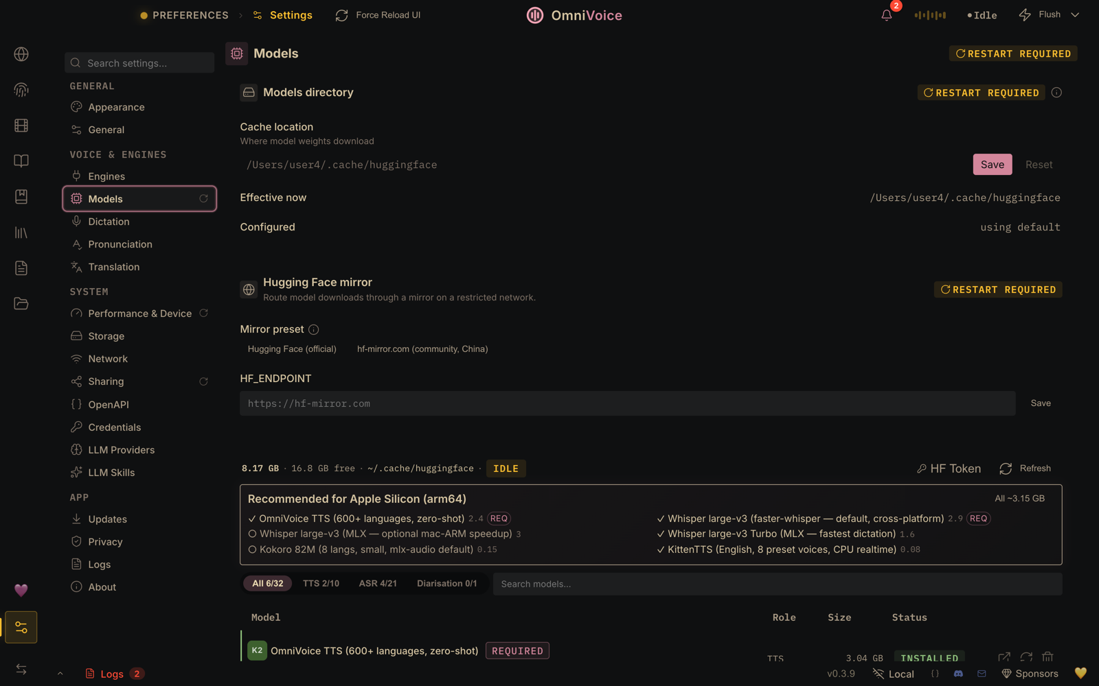 Settings — Models