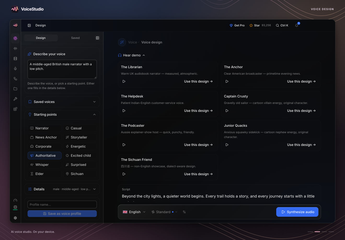 Describe a voice in the voice design workspace