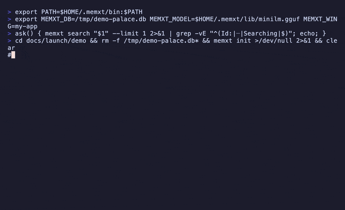 memxt — semantic recall demo