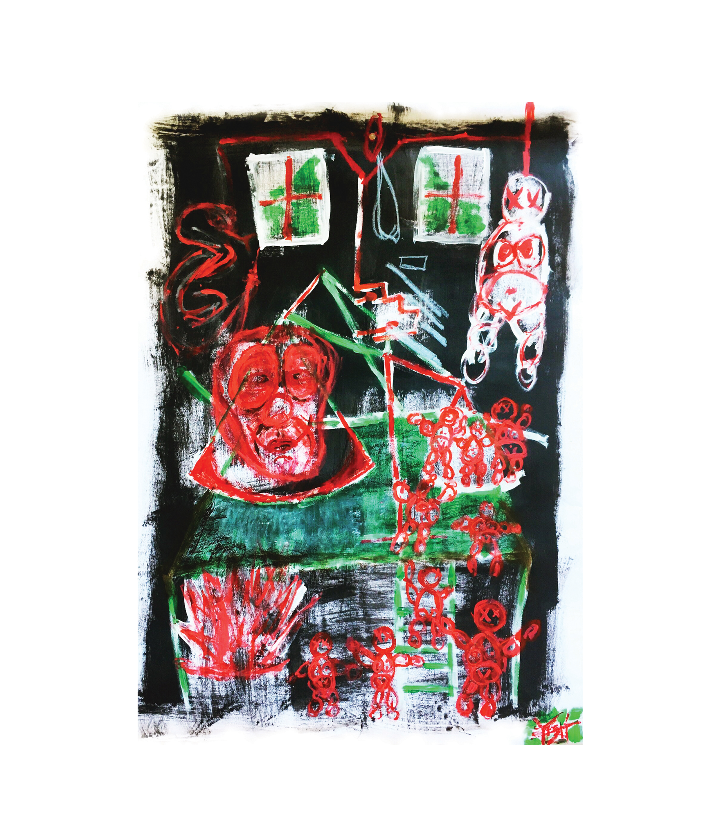 society screwing balance — acrylic on A2 paper, 2019, painting by Yiğit Özen