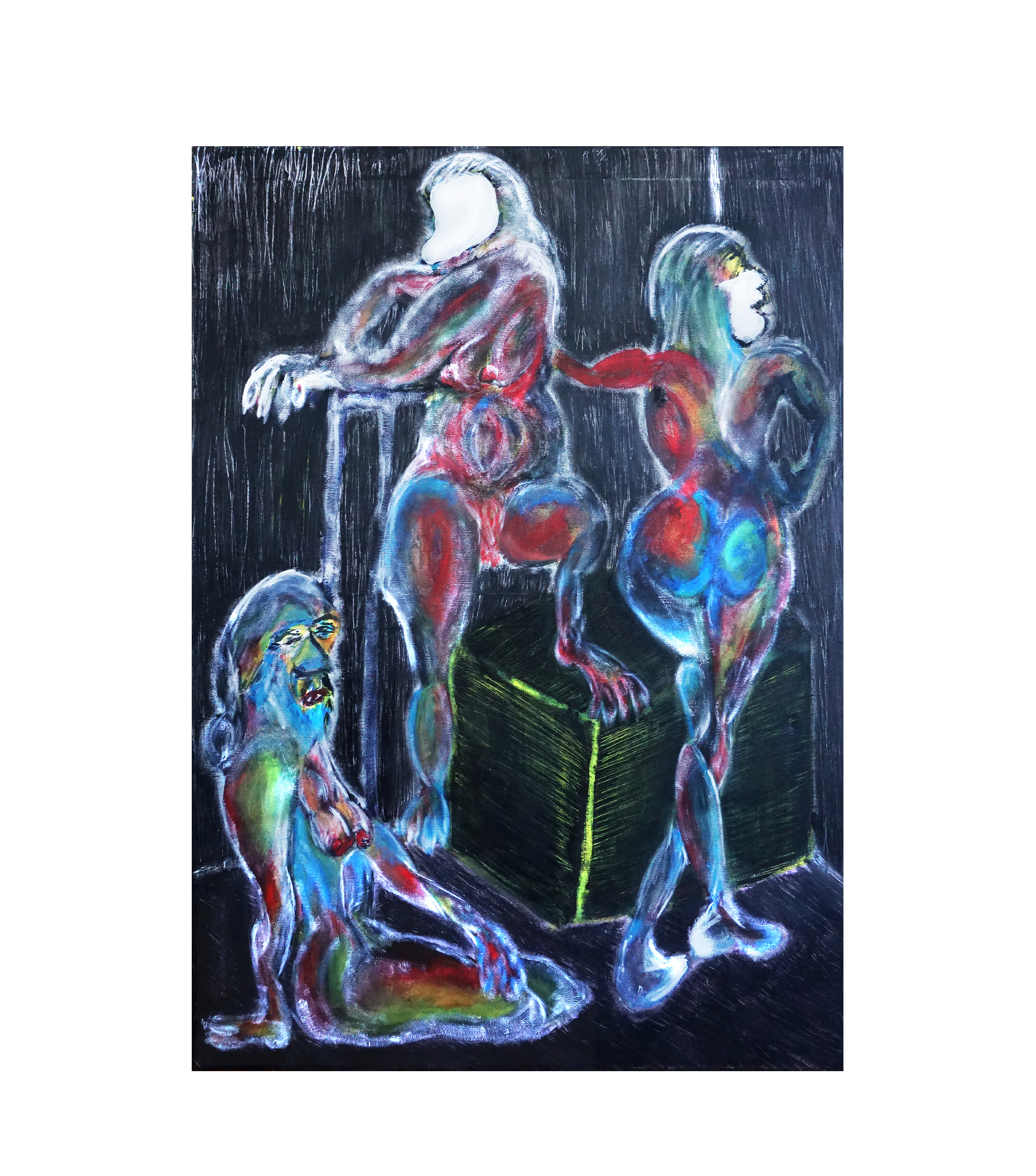 caprocorn sister: war, plague, earthquake — acrylic on 65x90 canvas, 2020, painting by Yiğit Özen