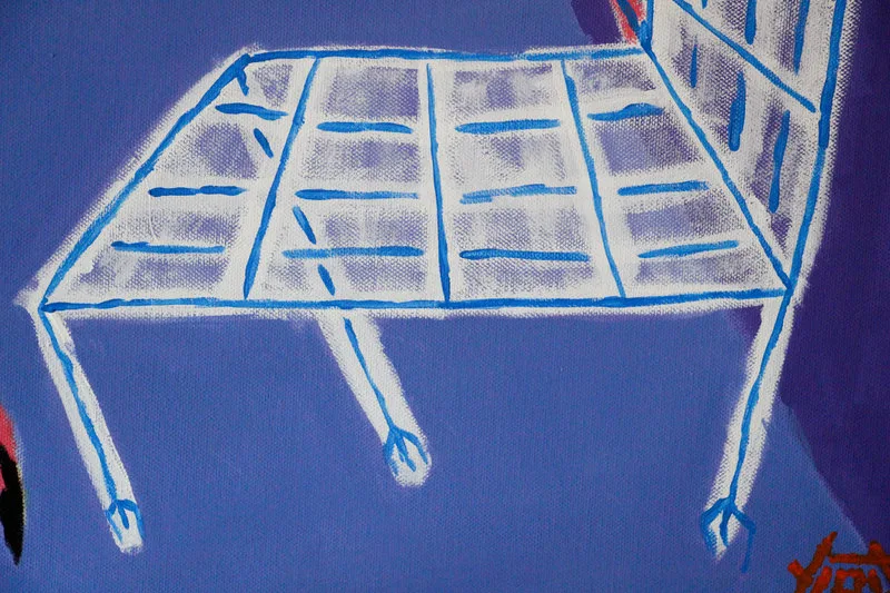 Detail 4 of victim psycho-logique II : the peachy pharaoh connects with the chair, a painting by Yiğit Özen