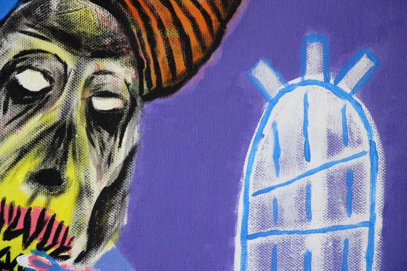 Detail 5 of victim psycho-logique II : the peachy pharaoh connects with the chair, a painting by Yiğit Özen