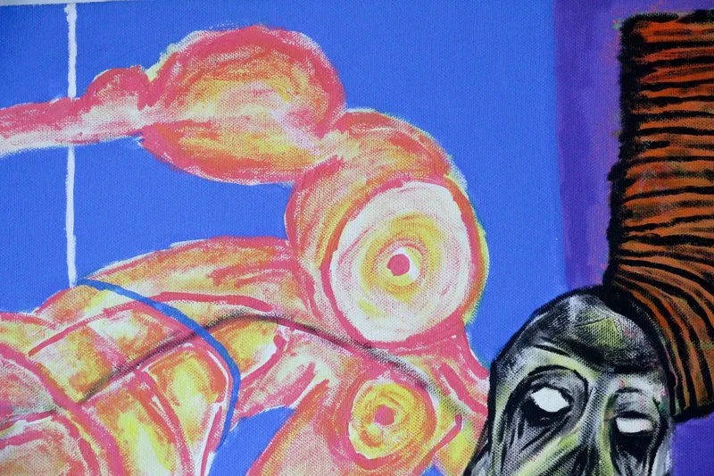Detail 12 of victim psycho-logique II : the peachy pharaoh connects with the chair, a painting by Yiğit Özen