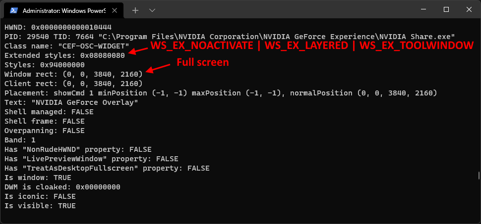GeForce experience overlay window properties